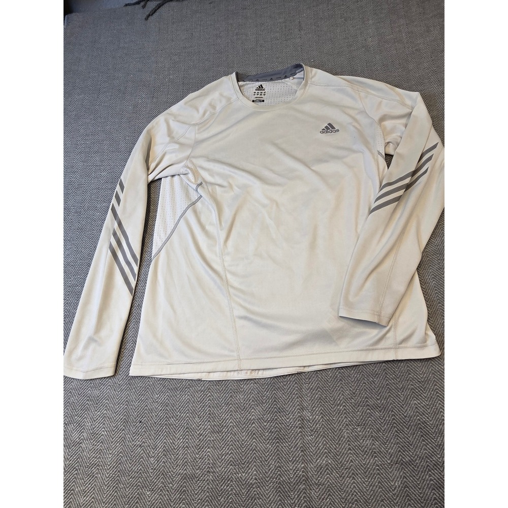 Adidas Activewear Shirt Men's Large White Running Training Long Sleeve Crew Neck